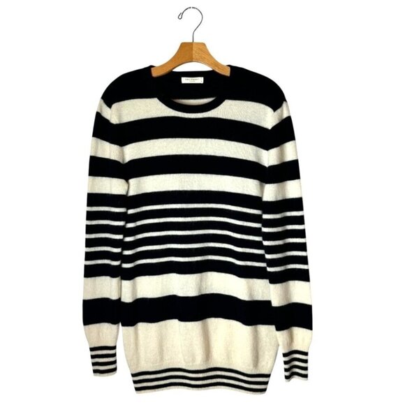 Equipment Sweater Women Small Black Ivory Striped‎ Cashmere Knit Pullover - Picture 1 of 9